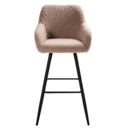 Wyld And Coco Taupe Bouclé Bar Stool Set Of 2 With Arms And Backrest, Black Metal Legs - thumbnail 5