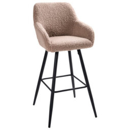 Wyld And Coco Taupe Bouclé Bar Stool Set Of 2 With Arms And Backrest, Black Metal Legs - thumbnail 7