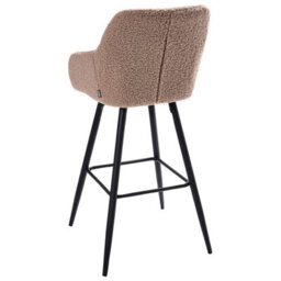 Wyld And Coco Taupe Bouclé Bar Stool Set Of 2 With Arms And Backrest, Black Metal Legs - thumbnail 6