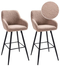 Wyld And Coco Taupe Bouclé Bar Stool Set Of 2 With Arms And Backrest, Black Metal Legs - thumbnail 3