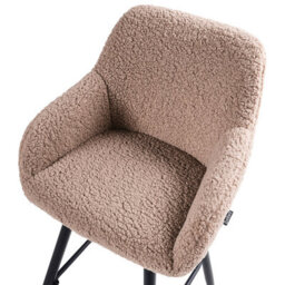 Wyld And Coco Taupe Bouclé Bar Stool Set Of 2 With Arms And Backrest, Black Metal Legs - thumbnail 8