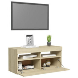 Berkfield Tv Cabinet With Led Lights Sonoma Oak 90X35X40 Cm - thumbnail 6