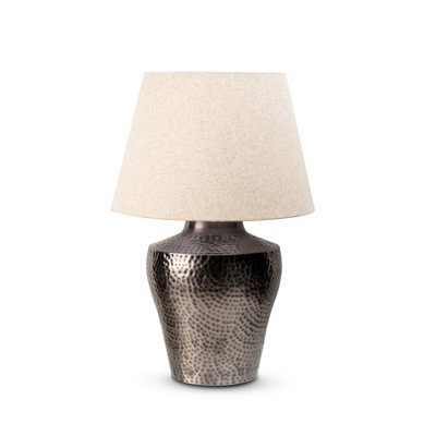 Large Grey Silver Metal Table Lamp With Fabric Shade For Living Room Or Bedroom 64X40X40Cm - image 1