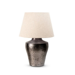 Large Grey Silver Metal Table Lamp With Fabric Shade For Living Room Or Bedroom 64X40X40Cm