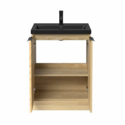 Affine Fluted 600mm Wood Floorstanding Vanity Unit Black Basin Soft Close Doors - thumbnail 5
