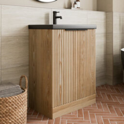 Affine Fluted 600mm Wood Floorstanding Vanity Unit Black Basin Soft Close Doors - thumbnail 2