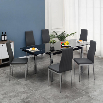 Furnizone UK Grande 6-8 Seater Extending Dining Table And 6 Monza Grey Faux Leather Chairs - image 1