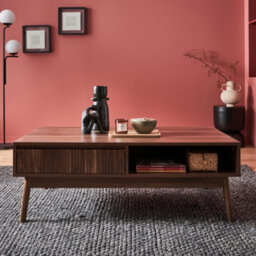 Sweeek - Grooved Wood Detail Coffee Table Linear Dark Wood Colour 110X59X39 Cm