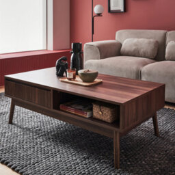 Sweeek - Grooved Wood Detail Coffee Table Linear Dark Wood Colour 110X59X39 Cm - thumbnail 7