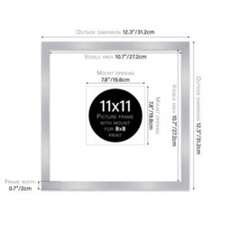 "11X11"" Silver Picture Frame - 11X11"" Square Frame With 8X8"" Mount For 11X11""/8X8"" Pictures Moderrn Style Thin Edge, 1 Pack" - thumbnail 2
