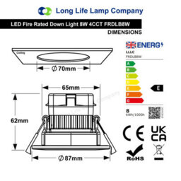 Long Life Lamps Company 8W Led Fire Rated Black Recessed Downlights Dimmable Colour Switching Cct Ip65 Frdlb8W - thumbnail 2