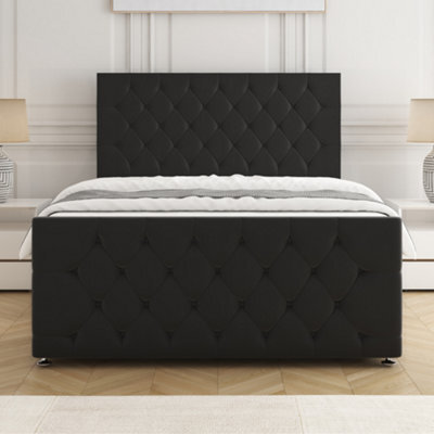 Bsspoke Maya Divan Bed Set Black Plush Velvet With 24Inch Headboard & 20Inch Footboard & Mattress No Drawers In All Sizes - image 1
