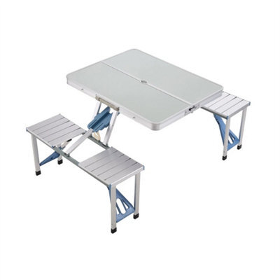 Camping Picnic Table And Chairs Folding Aluminium Bench Outdoor Garden Bbq Set - image 1