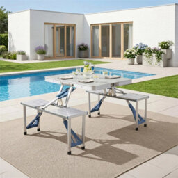 Camping Picnic Table And Chairs Folding Aluminium Bench Outdoor Garden Bbq Set - thumbnail 6