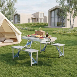 Camping Picnic Table And Chairs Folding Aluminium Bench Outdoor Garden Bbq Set - thumbnail 5