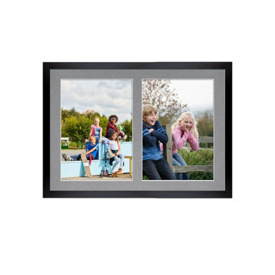 AK Frames 20X14 Black Sleek Multi Photo Frame With Mid Grey Mount - Holds 2 Apertures (2X) A4 Photos - image 1