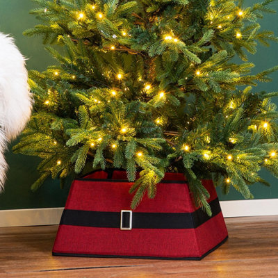 Red & Black Plaid Christmas Tree Skirt, Foldable Design, Durable Festive Tree Base - image 1