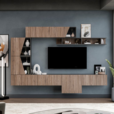 Decorotika Cruz  Moduler Modern Tv Unit Wall Mount Customizable Layout Black Alina - image 1