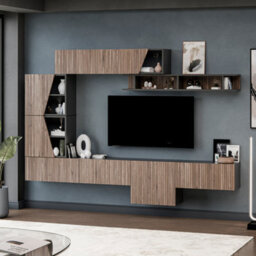 Decorotika Cruz  Moduler Modern Tv Unit Wall Mount Customizable Layout Black Alina - thumbnail 2