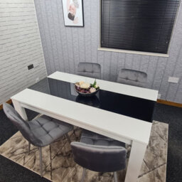 Kosy Koala Modern White And Black Dining Table Set With 4 Grey Velvet Chairs Dining Room Furniture - thumbnail 5
