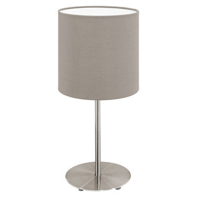 Elegant Satin Nickel Table Desk Lamp With Taupe Shade And E27 Bulb Compatibility - image 1