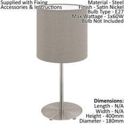 Elegant Satin Nickel Table Desk Lamp With Taupe Shade And E27 Bulb Compatibility - thumbnail 2