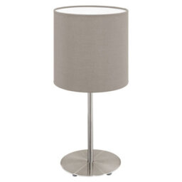 Elegant Satin Nickel Table Desk Lamp With Taupe Shade And E27 Bulb Compatibility - thumbnail 1