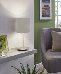 Elegant Satin Nickel Table Desk Lamp With Taupe Shade And E27 Bulb Compatibility - thumbnail 3