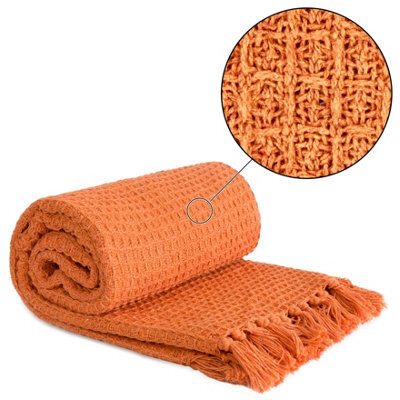 Emma Barclay Honeycomb 100% Recycled Cotton Throw, Burnt Orange - 229 X 254 Cm - image 1