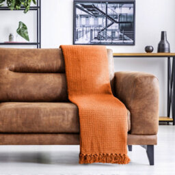 Emma Barclay Honeycomb 100% Recycled Cotton Throw, Burnt Orange - 229 X 254 Cm - thumbnail 5