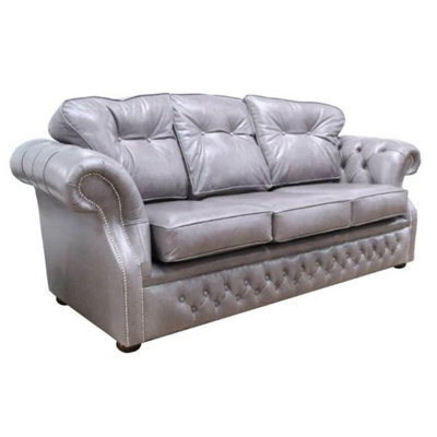 Chesterfield Handmade 3 Seater Sofa Old English Lead Leather In Era Style - image 1