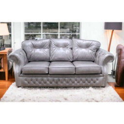 Chesterfield Handmade 3 Seater Sofa Old English Lead Leather In Era Style - thumbnail 2