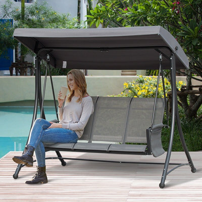 Outsunny 3 Seat Metal Fabric Backyard Balcony Patio Swing Chair W/ Canopy Grey - image 1