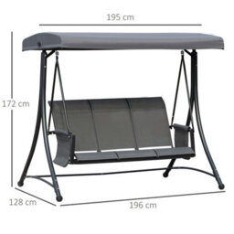 Outsunny 3 Seat Metal Fabric Backyard Balcony Patio Swing Chair W/ Canopy Grey - thumbnail 3
