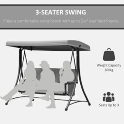 Outsunny 3 Seat Metal Fabric Backyard Balcony Patio Swing Chair W/ Canopy Grey - thumbnail 7