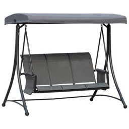 Outsunny 3 Seat Metal Fabric Backyard Balcony Patio Swing Chair W/ Canopy Grey - thumbnail 2