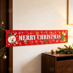Amorly Red Merry Christmas Backdrop Banner 0.5X3M, Santa Snowman Festive Hanging Decor With Snowflakes, Xmas Decoration For Fence Yard - thumbnail 1