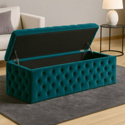 120Cm Wide Lux Ottoman Storage Box, Emerald Green Velvet Upholstered Chesterfield Storage Ottoman Box - thumbnail 2
