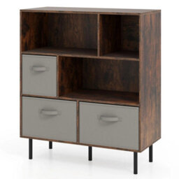 Modern Freestanding Storage Organizer With Metal Legs Brown - thumbnail 1