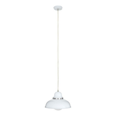 Orsina White Finish Pendant Light With Chrome Detail, Streamlined Hanging Lamp, Glossy Urban Ceiling Fixture - image 1