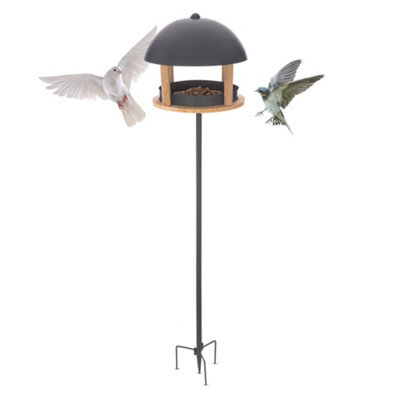 Petlicity Nordic House Bird Table Bird Feeder Garden Feeding Station Stand With Metal Roof And Wooden Base - image 1