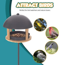 Petlicity Nordic House Bird Table Bird Feeder Garden Feeding Station Stand With Metal Roof And Wooden Base - thumbnail 3