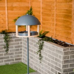 Petlicity Nordic House Bird Table Bird Feeder Garden Feeding Station Stand With Metal Roof And Wooden Base - thumbnail 2