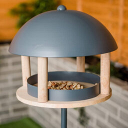 Petlicity Nordic House Bird Table Bird Feeder Garden Feeding Station Stand With Metal Roof And Wooden Base - thumbnail 6