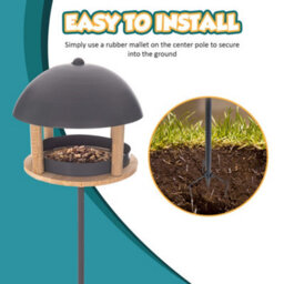 Petlicity Nordic House Bird Table Bird Feeder Garden Feeding Station Stand With Metal Roof And Wooden Base - thumbnail 8