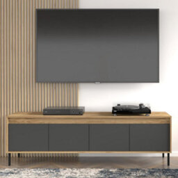 Arte Spacious Oak Golden & Basalt Tv Cabinet With Push-To-Open Doors W192Cm H56Cm D40Cm For Modern Entertainment Areas - thumbnail 5