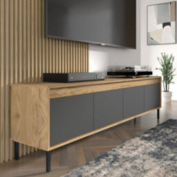 Arte Spacious Oak Golden & Basalt Tv Cabinet With Push-To-Open Doors W192Cm H56Cm D40Cm For Modern Entertainment Areas - thumbnail 4