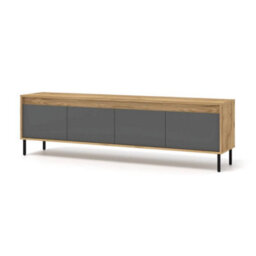 Arte Spacious Oak Golden & Basalt Tv Cabinet With Push-To-Open Doors W192Cm H56Cm D40Cm For Modern Entertainment Areas