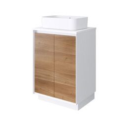Plum&clay Declan White & Oak Floor Standing Vanity Unit With White Countertop Set (W)600mm (H)850mm - thumbnail 2