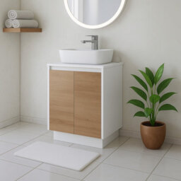 Plum&clay Declan White & Oak Floor Standing Vanity Unit With White Countertop Set (W)600mm (H)850mm